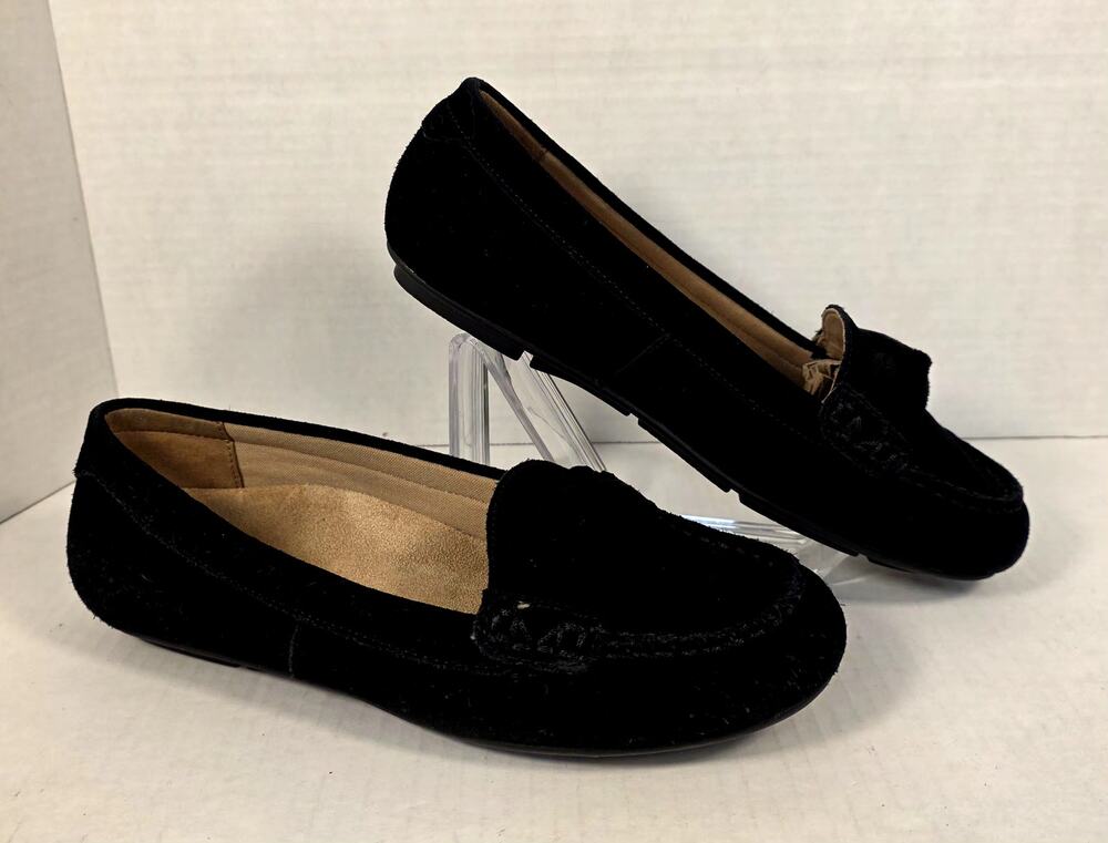 Vionic Norah Black Suede Loafers Slip On Bow Ballet Flats Comfort Shoes Sz 7.5